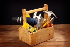 DIY KIT Tools in wooden toolbox